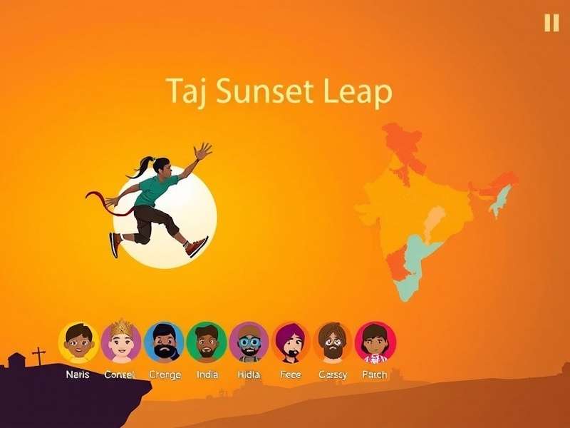 Taj Sunset Leap character selection screen showing diverse Indian avatars